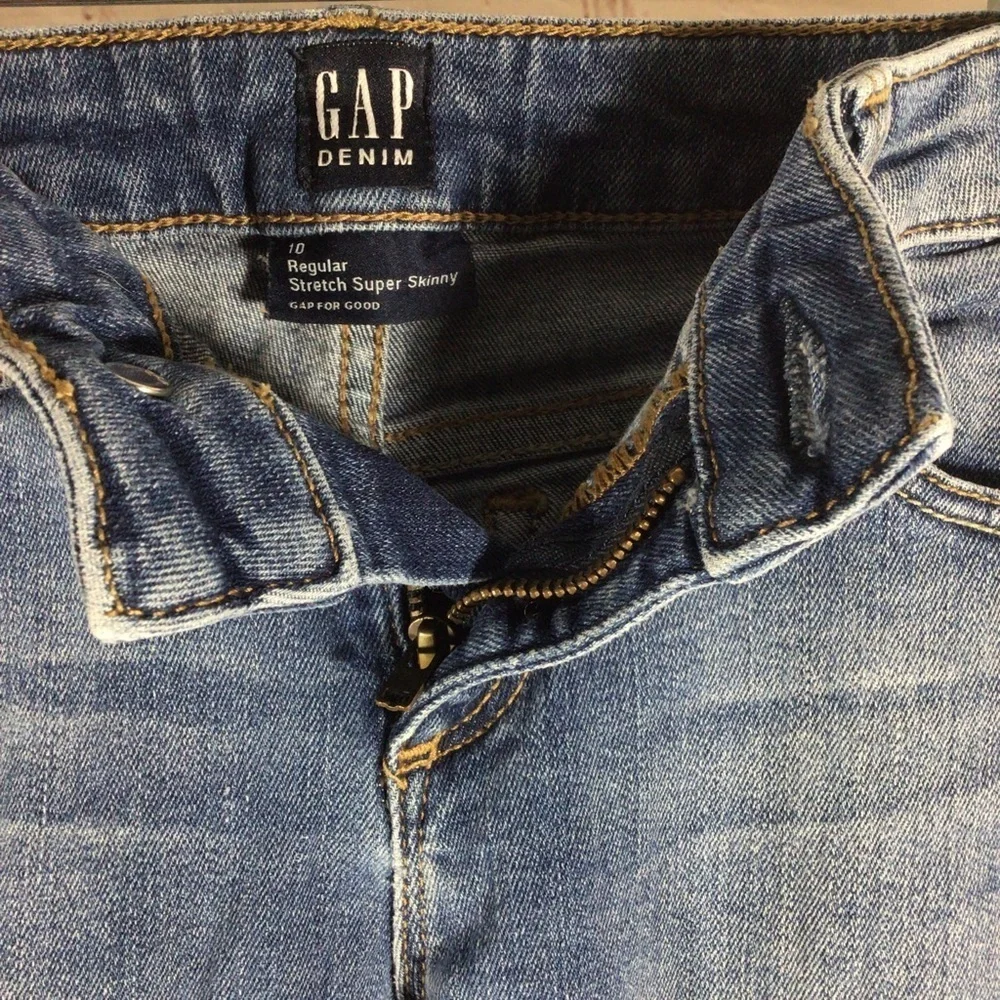 GAP Stretch Super Skinny Distressed Denim Blue Jeans - Size 10